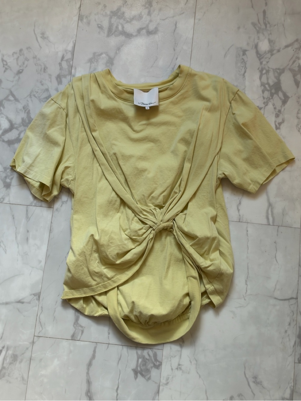 Philip Lim Twist-Front Short Sleeve Top in chartreuse